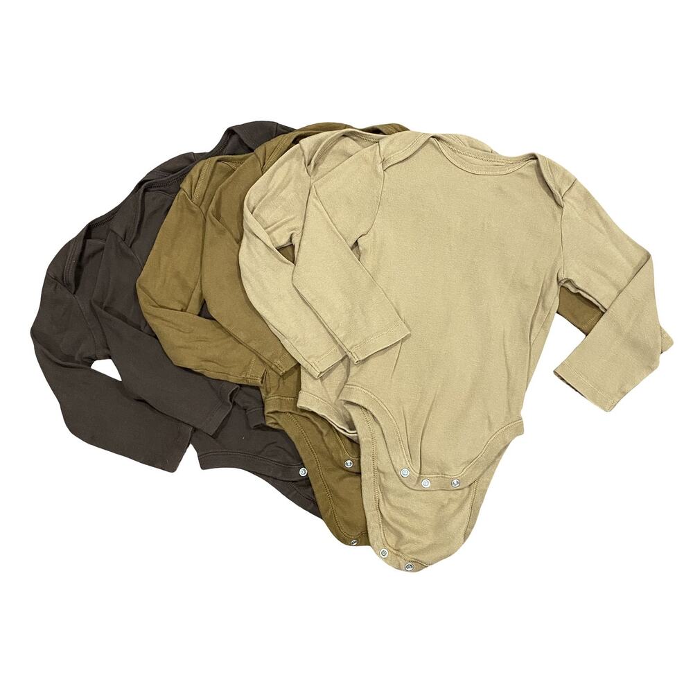 4 OLD NAVY (100% Cotton) Long Sleeve Bodysuits in Brown, Caramel and Tan18-24M